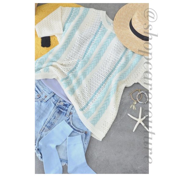 Short Sleeve Stripe Sweater, NWT - BLUE - Picture 4 of 4